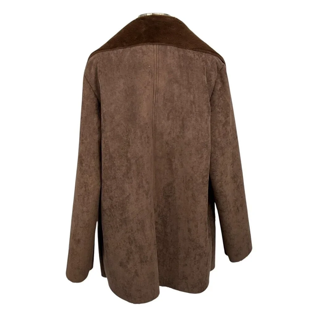 Lauren Ralph Lauren Coat Womens Large Brown Faux Shearling Fleece Drape Collar - Picture 4 of 14